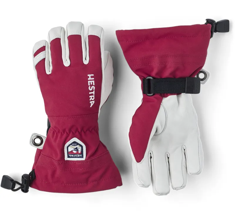 Hestra Army Leather Heli Ski Junior Gloves in Red